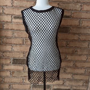 SHAN mesh fishnet beach coverup